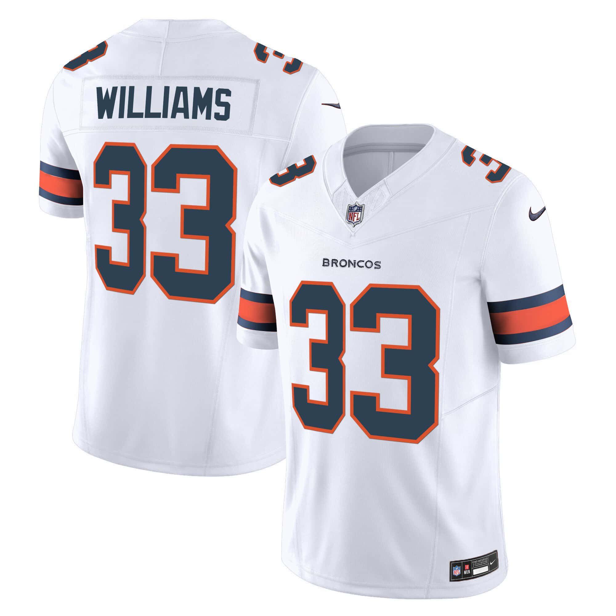 Men Denver Broncos #33 Williams White 2024 Nike Vapor Limited NFL Jersey style 1